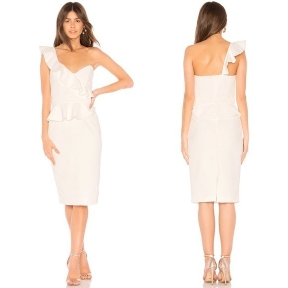 Bardot One Shoulder Ruffled Bardot Camelia Dress in Ivory